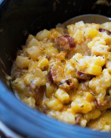Crockpot Smoked Sausage Hash Brown Casserole