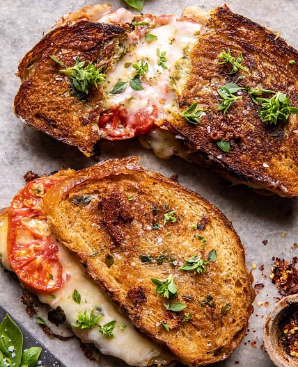 Roasted Garlic Caprese Grilled Cheese