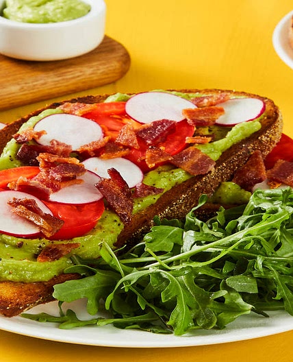 BLTR Avocado Toasts with Arugula Salad