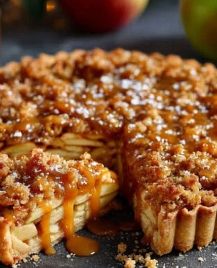 Tarte crumble aux pommes et caramel beurre salé