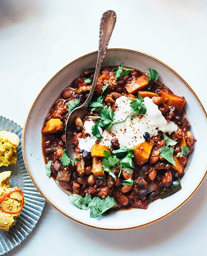 Smoky Squash Chili with Quinoa, Pinto & Black Beans