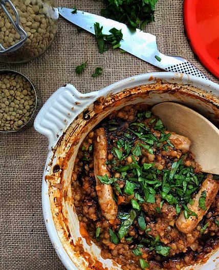 Delicious sausage & lentil casserole