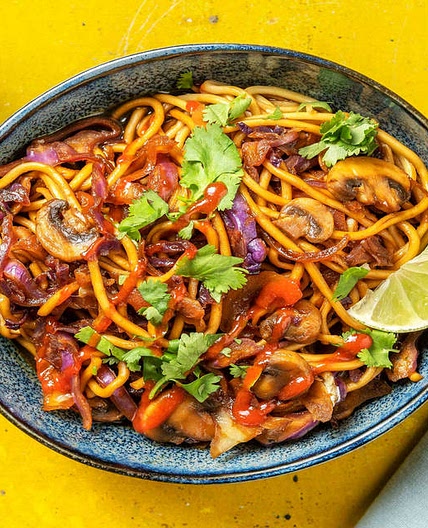Veggie Pancit Inspired Noodles with Mushrooms, Lime and Coriander