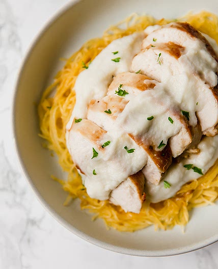 Paleo Spaghetti Squash Chicken Alfredo