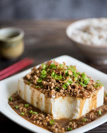 Chinese steamed tofu with mince
