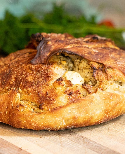 Feta with Roasted Garlic & Oregano Bread (No-Knead)