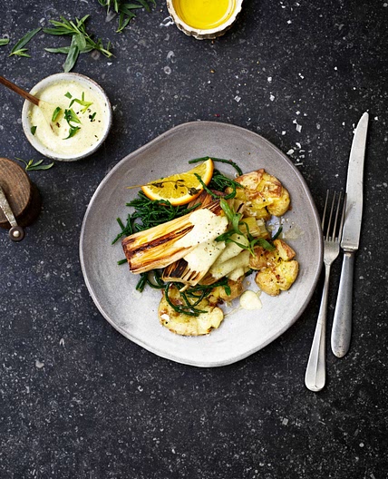 sous-vide prei met dragonmayonaise en krieltjes