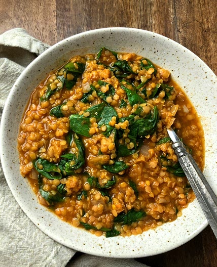 Vegan Red Lentil Spinach Soup