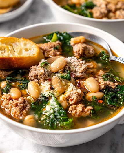 Turkey Sausage, Kale and White Bean Soup