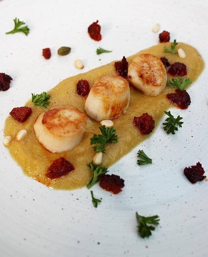 Scallops over Curried Carrot Puree