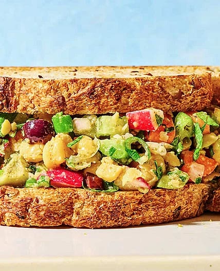 Chickpea Salad Sandwich with Fresh Veggies and Herbs