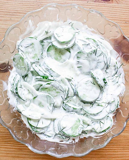 Traditional Ukrainian Easy Cucumber Salad with Vinegar and Red Onion