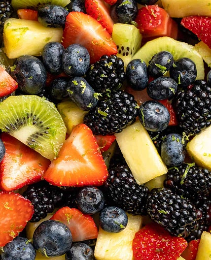 Rainbow Fruit Salad with Maple Lime Dressing