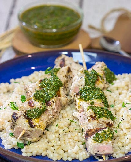 Grilled Tuna Skewers with Chermoula Sauce