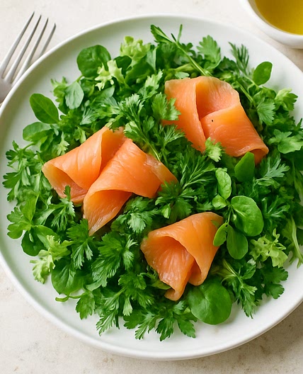 Kraüterbetonter Salat mit Räucherlachs
