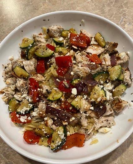 Hot Honey Feta Chicken Orzo Bowls