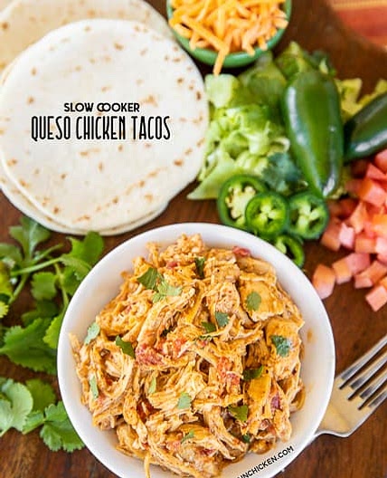 Slow Cooker Queso Chicken Tacos