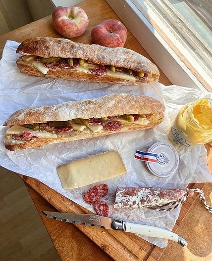 French Baguette Sandwich With Cheese, Saucisson & Cornichons