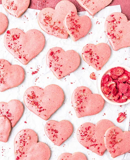 Heart Shaped Strawberry Shortbread Cookies