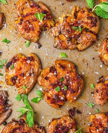 Smashed Harissa Potatoes