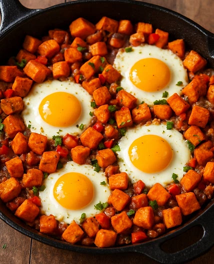 Savoury Sweet Potato Hash with Eggs