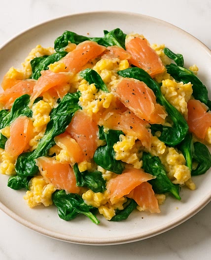 Smoked Salmon, Spinach & Egg Scramble