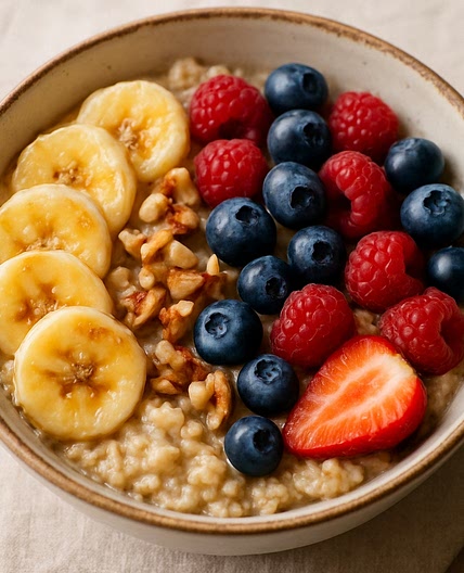 Warm Banana, Berry & Oat Bowl