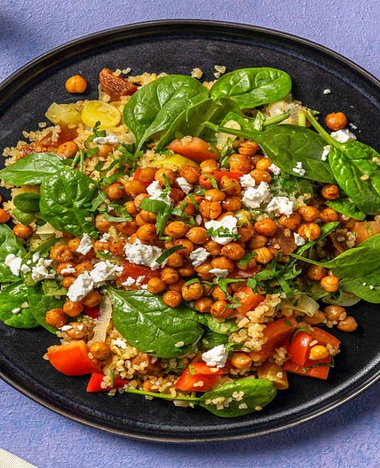 Roasted Chickpea and Bulgur Salad with Mint Vinaigrette and Feta