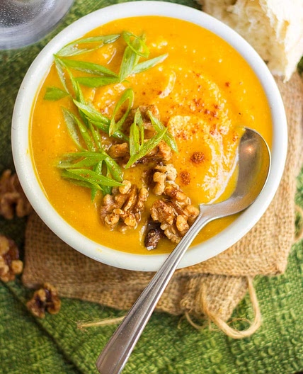 Miso Kabocha Squash Soup with Maple Roasted Walnuts