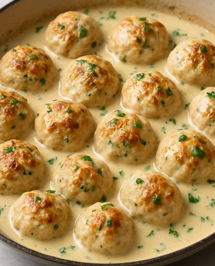 Turkey Meatballs in Creamy Garlic Sauce