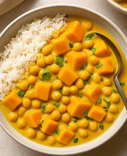Sweet Potato & Chickpea Coconut Curry (No Tomato)