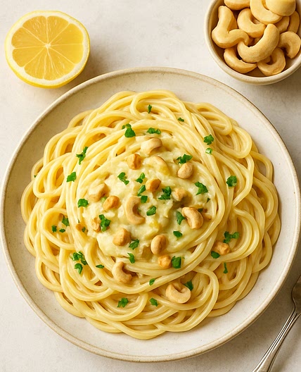 Pasta mit Zitronen-Cashew-Sauce