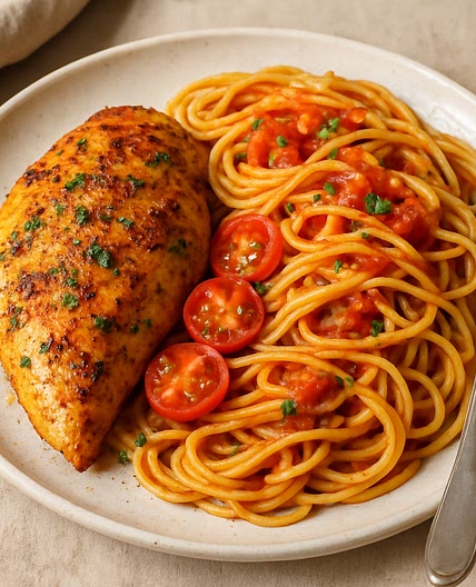 Ofen-Hähnchen mit Spaghetti