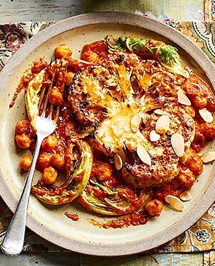 Roasted cauliflower with harissa & chickpea sauce