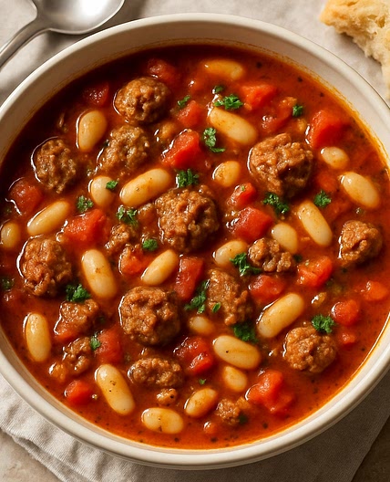 Hearty Tomato, Sausage and Bean Soup