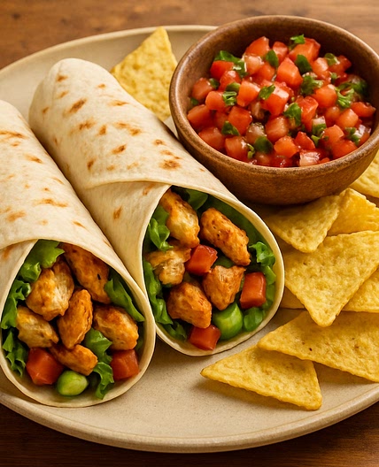 Chicken Wraps with Homemade Salsa & Chips