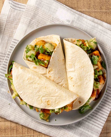 Crispy Teriyaki Tofu Tacos with pineapple salsa