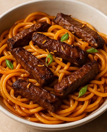 Orange Szechaun Pasta with Beef Strips & Ginger