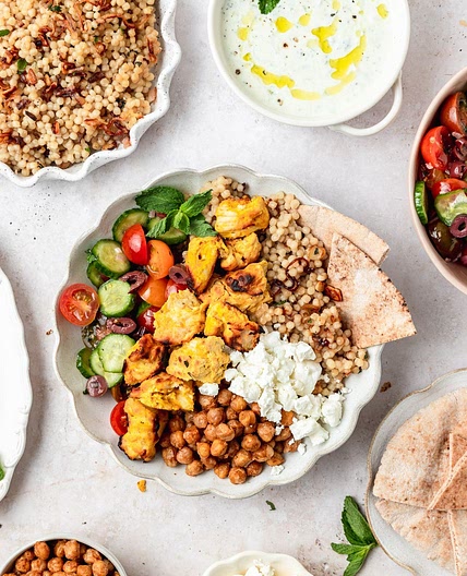 Greek Chicken Bowls with Toasted Pearl Couscous