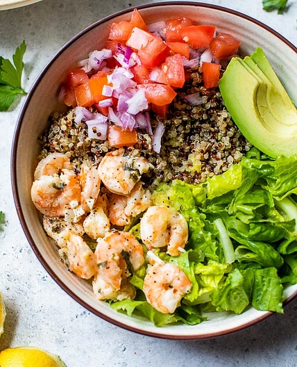 Lemon-Chili Shrimp Avocado Quinoa Bowls