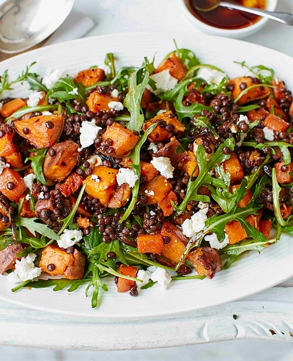 Sweet potato, lentil and feta salad