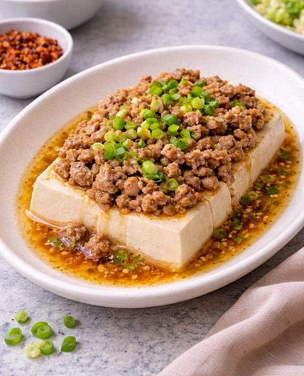 Steamed Tofu with Minced Pork (Family-Style)
