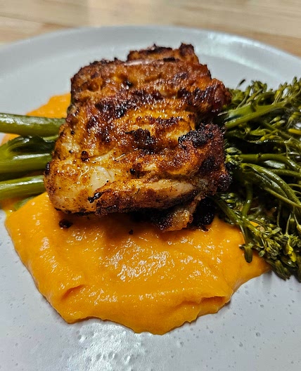Chicken thighs with sweet potato puree