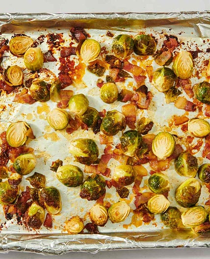 Maple Roasted Brussels Sprouts with Bacon