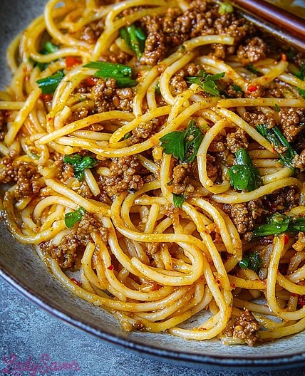 Asian-Style Ground Beef Spaghetti