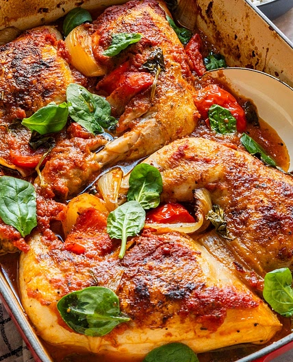Baked Chicken Leg Quarters in Tomato Sauce