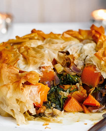 Butternut squash and Stilton filo pie