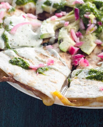 Refried Bean Quesadillas with Spinach