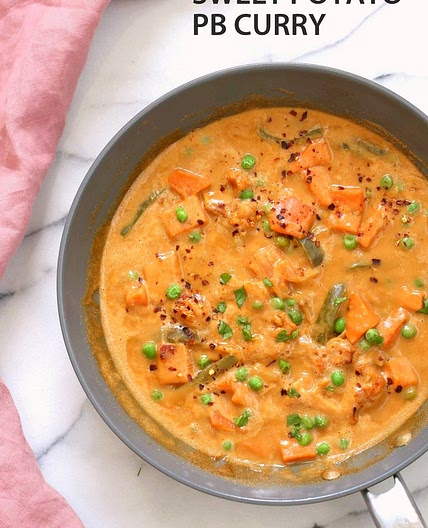 Peanut Sweet Potato Curry With Veggies & Peas
