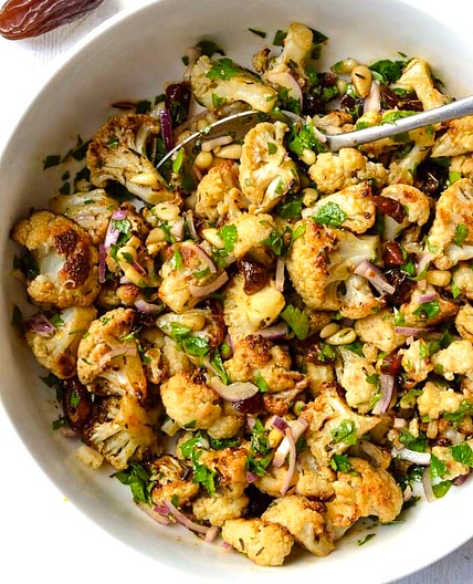 Roasted Cauliflower, Dates, Red Onion & Parsley Salad